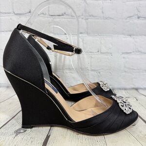 Nina Sandals Women's Size 10 Black Stone Night Wedges High Heel Adjustable Strap